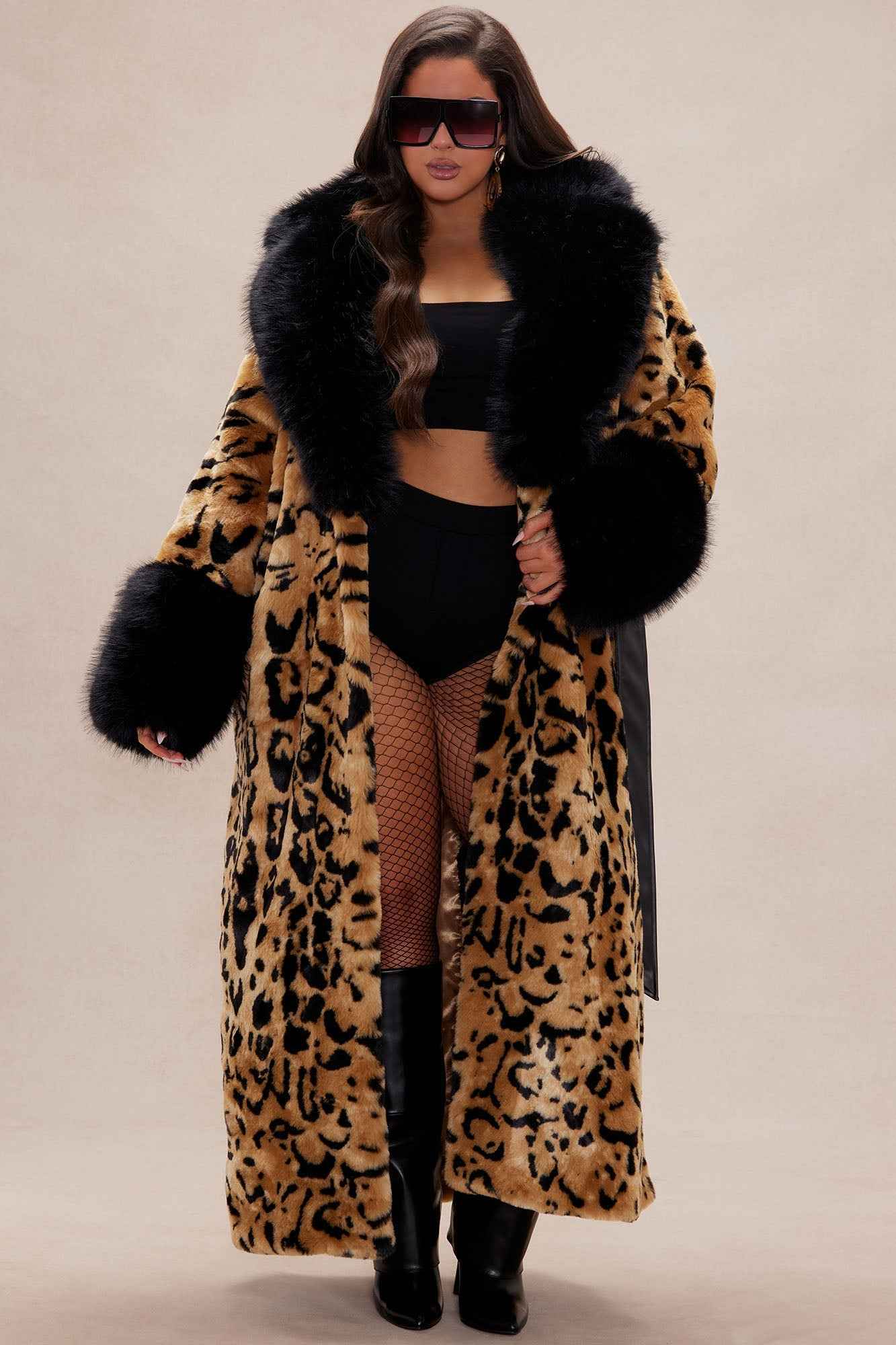 Dakota Leopard Fur Maxi Coat - Leopard