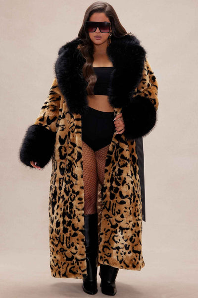 Dakota Leopard Fur Maxi Coat - Leopard