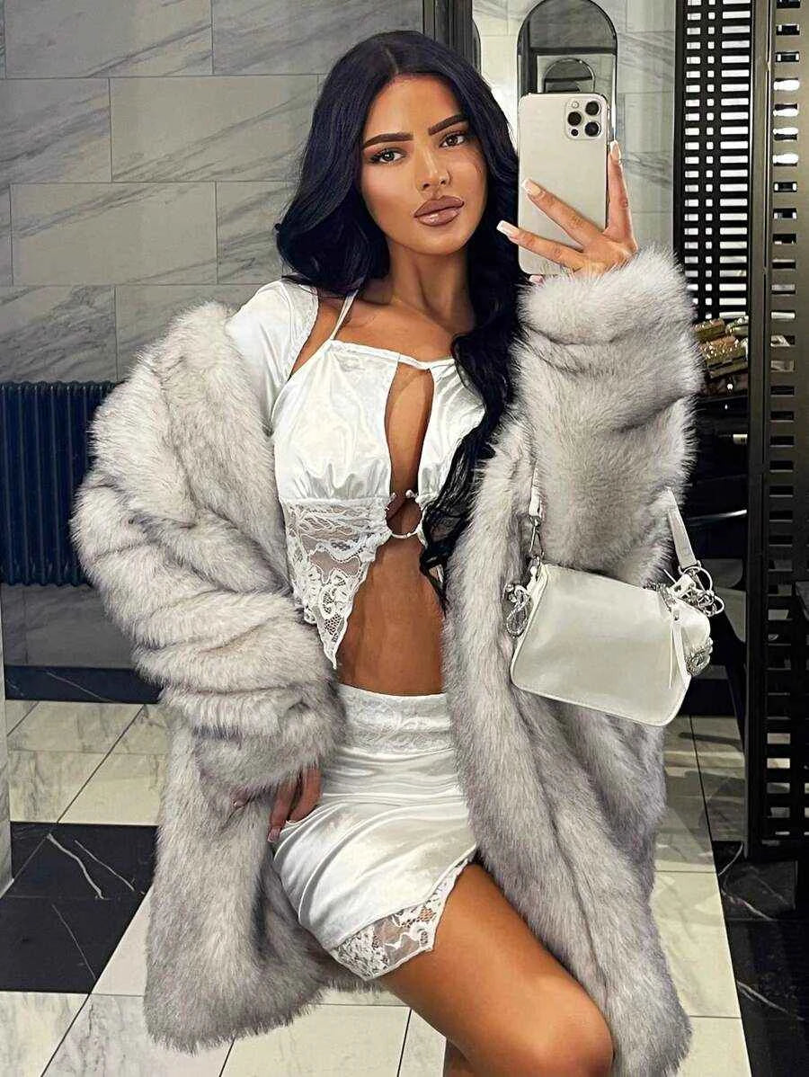 SXY Women's Loose Sexy Open Front Fuzzy Coat, Autumn/Winter