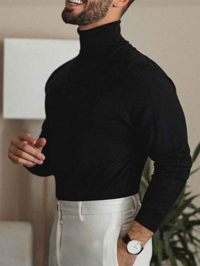 Men's Solid Color Long Sleeve Turtleneck Minimalist Sweater, Casual Everyday Wear