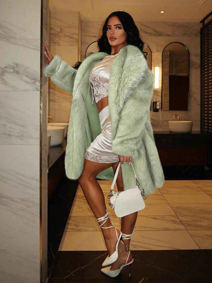 SXY Women's Loose Sexy Open Front Fuzzy Coat, Autumn/Winter