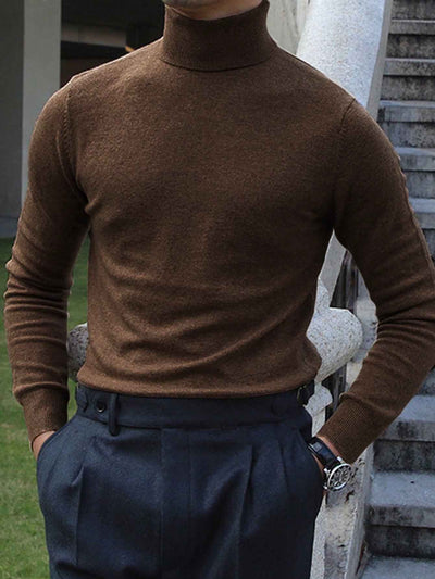 Men's Solid Color Long Sleeve Turtleneck Minimalist Sweater, Casual Everyday Wear