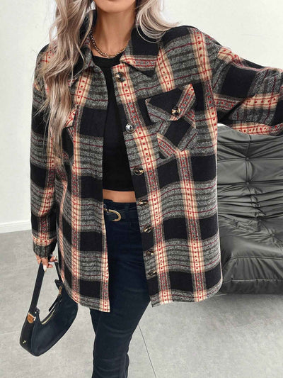 LUNE Women's Plaid Print Long Sleeve Thermal Lined Casual Shirt Jacket, Autumn/Winter