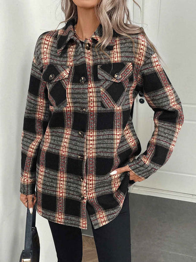 LUNE Women's Plaid Print Long Sleeve Thermal Lined Casual Shirt Jacket, Autumn/Winter