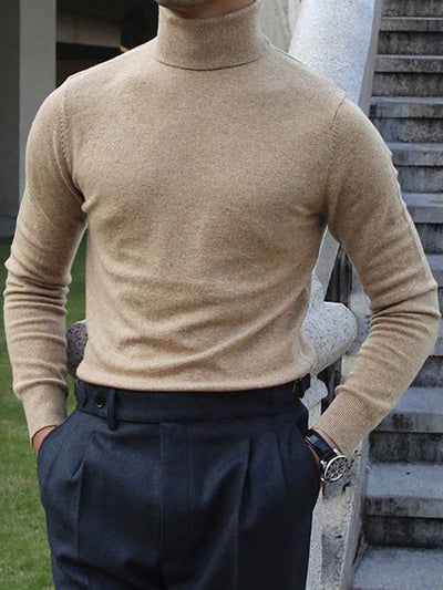 Men's Solid Color Long Sleeve Turtleneck Minimalist Sweater, Casual Everyday Wear