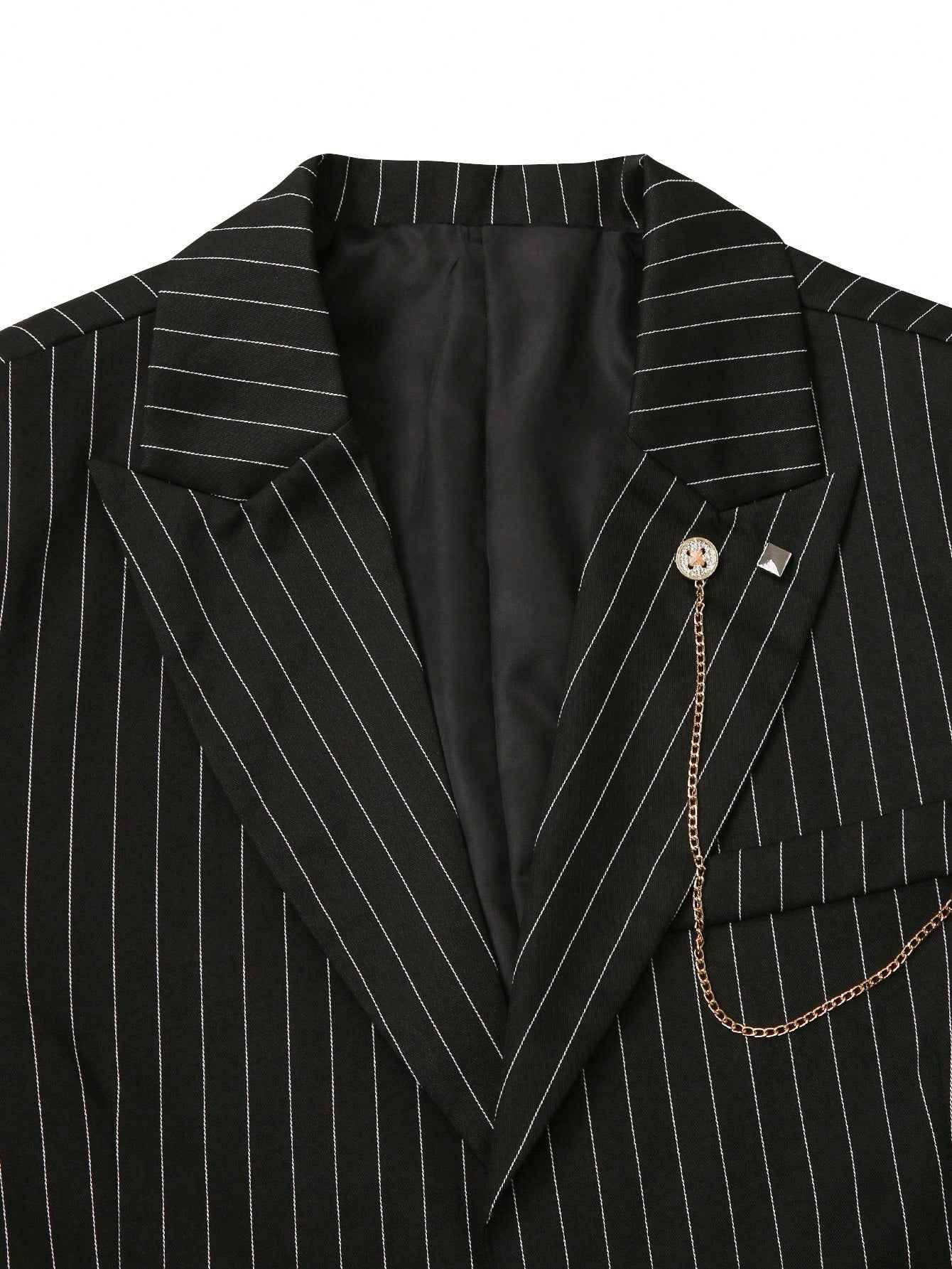 Manfinity Mode Men Business Striped Lapel Neck Long Sleeve Jacket And Pants Suit, For Autumn