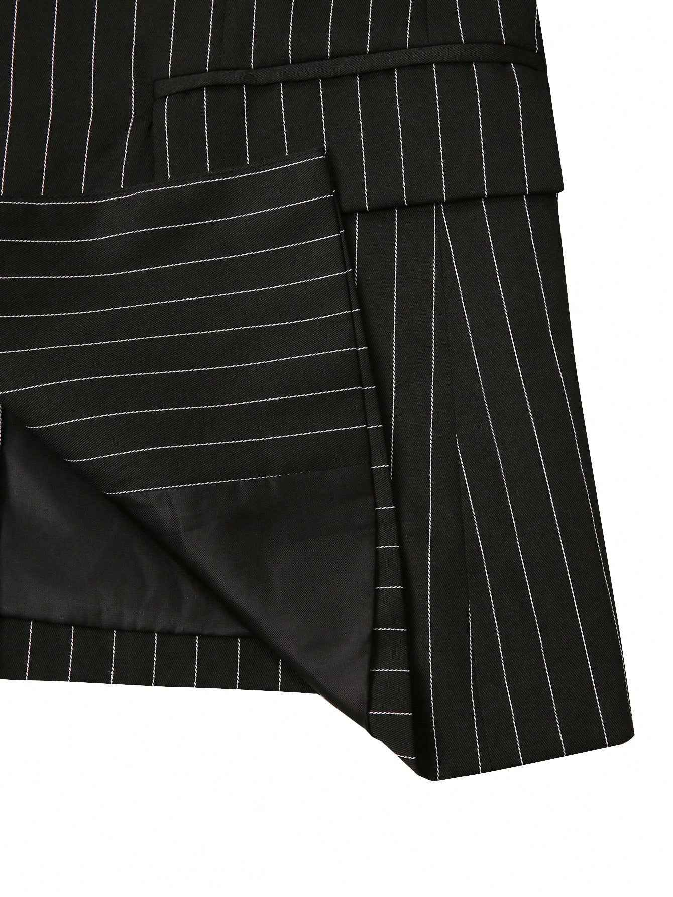 Manfinity Mode Men Business Striped Lapel Neck Long Sleeve Jacket And Pants Suit, For Autumn