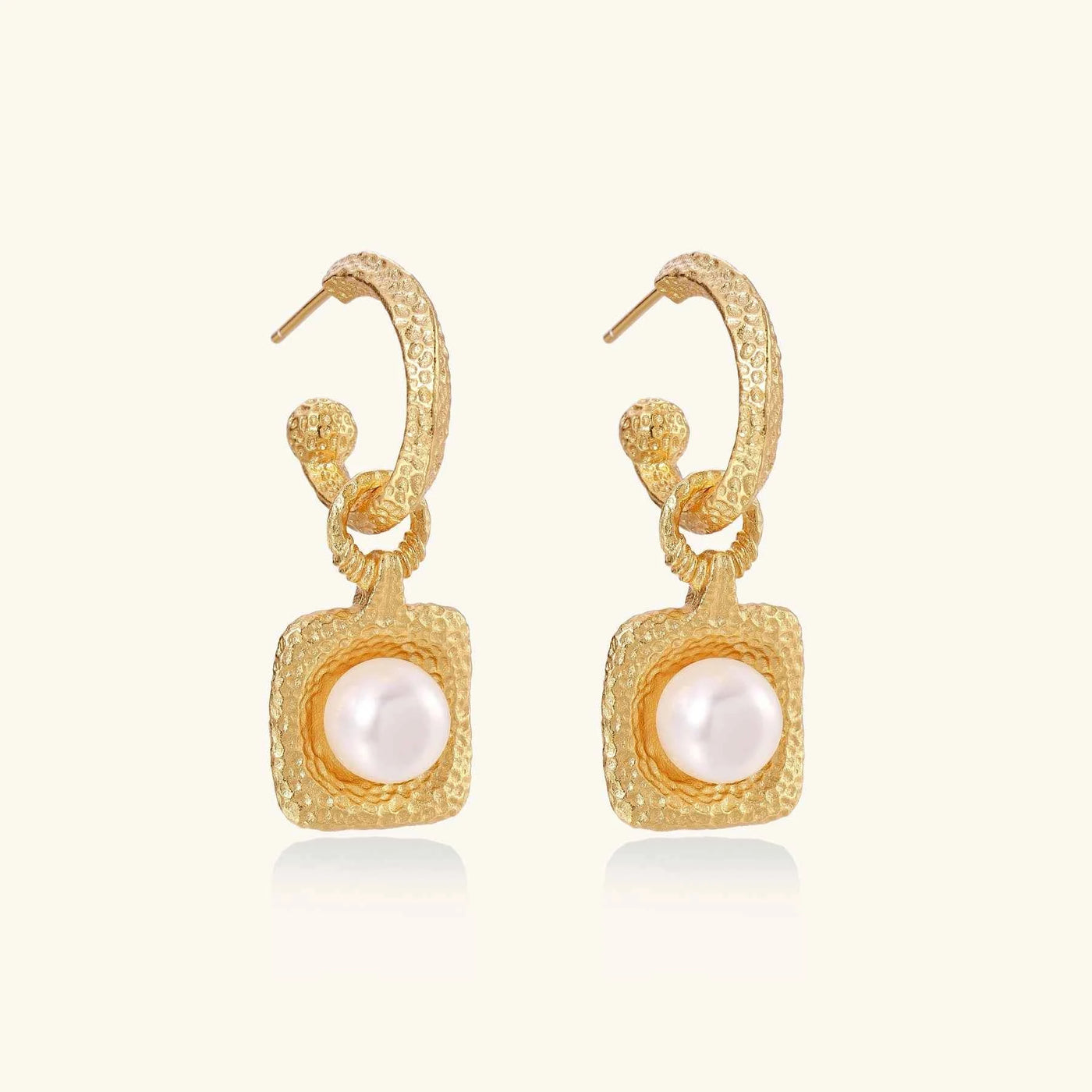 Golden Pearl Drop Hoops