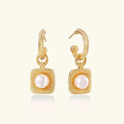Golden Pearl Drop Hoops