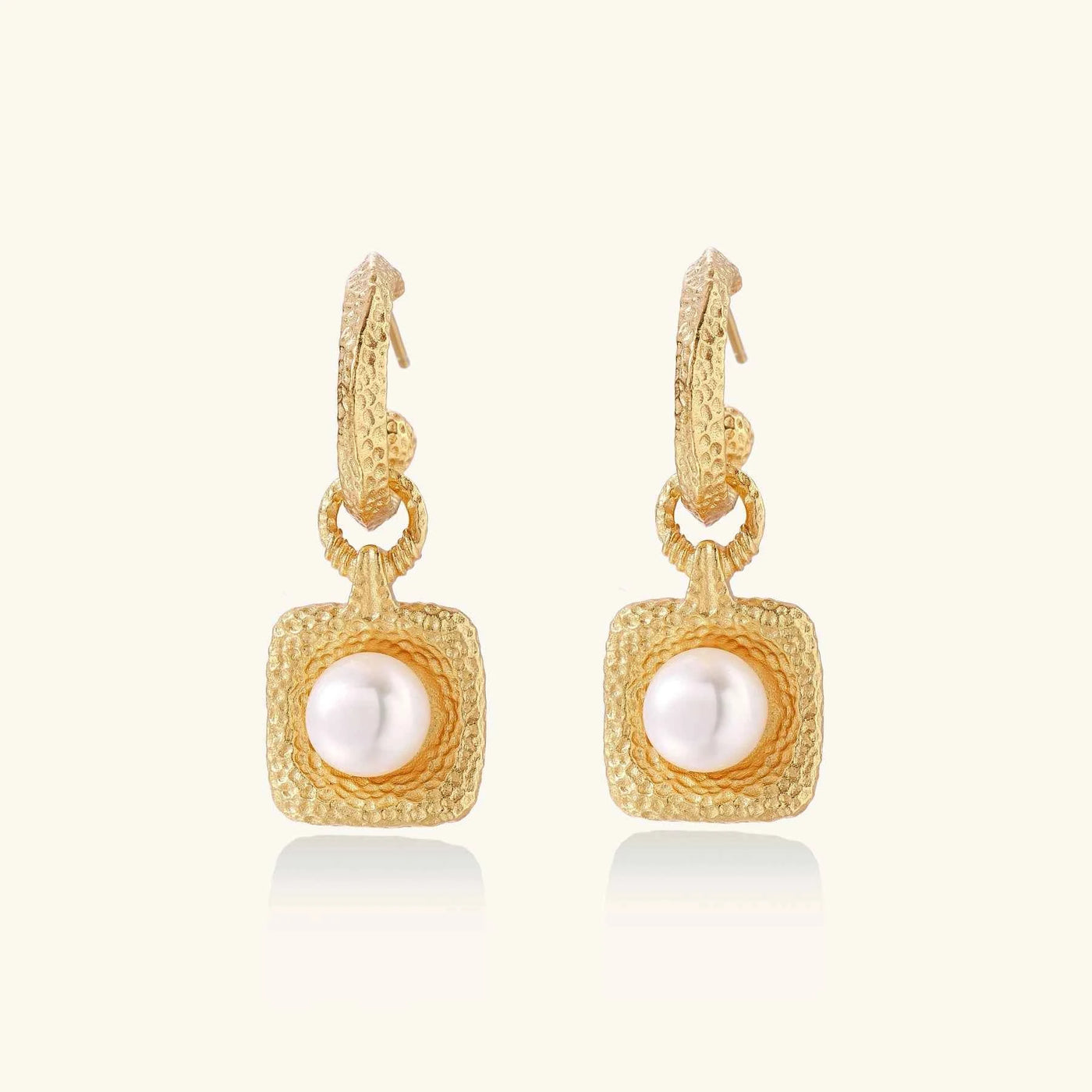 Golden Pearl Drop Hoops