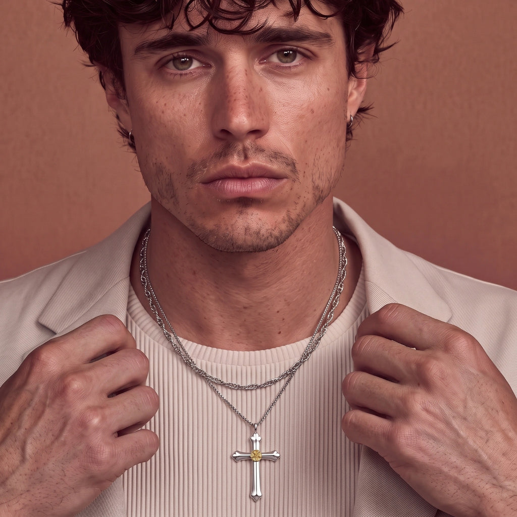 Cross pendant in 925 sterling silver with Luther rose