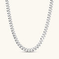 Polished 925 sterling silver Cuban link chain necklace, 550mm length, shown flat and draped on cream background.